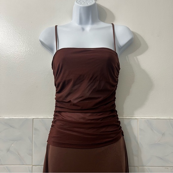 Womens Sheer Satin Slinky Slip Dress Small Minimalist Y2K Earthy Dark Feminine - Picture 4 of 13